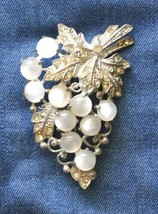Crystal Rhinestone &amp; Moonstone Lucite Silver-tone Grape Brooch 1930s vintage 3&quot; - £31.56 GBP