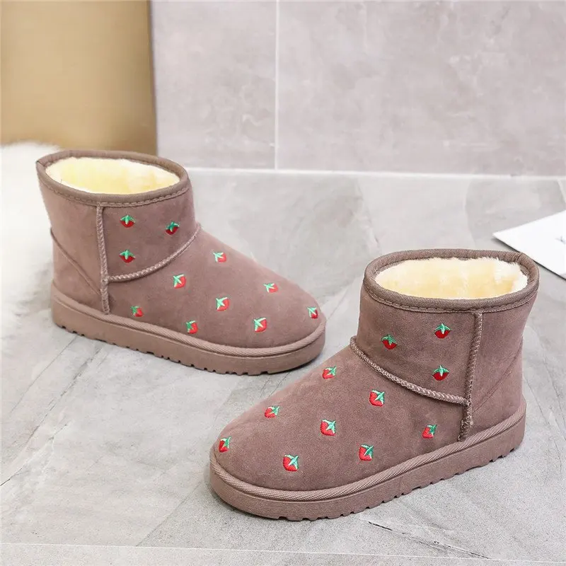 Strawberry Cute Shoes Women Boots Shoes Winter Boots Snow Booties Black Platform - £162.87 GBP
