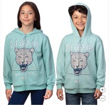 Def Leppard Boys Girls Hoodie Green Rock Band Pockets Full-Zip Relaxed Fit - $750.65 MXN