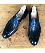 Handmade Men&#39;s Leather Loafers Slip ons New Style Chelsea Chukka Blue Sh... - £164.96 GBP
