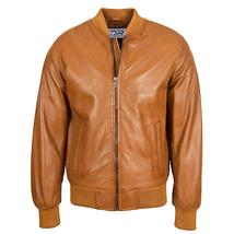 DR177 Men&#39;s Leather Bomber Jacket Tan - £141.64 GBP