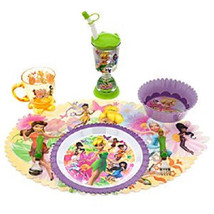Disney Store Tinker Bell Fairies Plate Tumbler Water Bottle Spoon Fork Mealtime - £27.42 GBP
