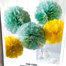 Martha Stewart Paper Pom Poms 5 Set in 2 sizes 20” 17&#39; Large Decor Aqua Yellow - £10.97 GBP