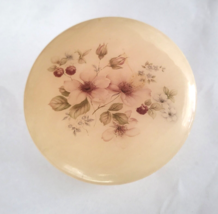 Vintage Alabaster Round Hinged Trinket Box Hand Carved Italy w/Pink Flowers - £23.69 GBP