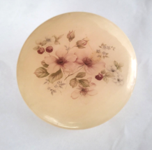 Vintage Alabaster Round Hinged Trinket Box Hand Carved Italy w/Pink Flowers - £23.97 GBP