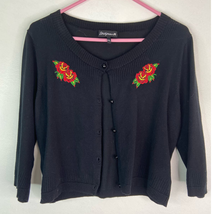 Sourpuss Button Up Cardigan Sweater Womens XXL Black Flower Rockabilly Stretch  - £17.78 GBP