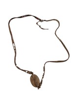 Beaded Rope Woven Drop Necklace Long Strand Jasper Sandstone ? Pendant 16&quot;  - $16.69