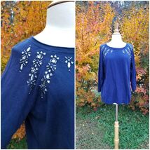 Apt.9 women  navy blue embelished shoulder sweater size XL new - $24.75