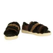 Santoni Black Brown Fur Leather Low Top Sneakers Trainers Shoes size 37 - $296.01