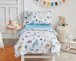 4 Piece Toddler Bedding Set, Cute Dinosaur On Light Blue, Ultra Soft Mic... - $45.99