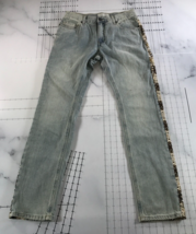 Sun Stone Jeans Womens 30 Light Blue Straight Leg Brown Patch Design Sid... - $22.76