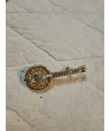 Vintage Gold Tone Mandolin Banjo Musical Instrument Brooch 2” Rhinestone... - $27.34 CAD