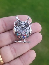 Owl brooch gold silver plated broach stunning diamonte celebrity queen pin u15 - £16.05 GBP