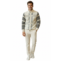 Men's Fancy European Sweater Jacket By Silversilk Fashionable 11012 Cream image 3