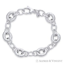 12.3mm D-Cut &amp; 8.3mm Oval Cable Solid .925 Italy Sterling Silver Chain Bracelet - £67.82 GBP