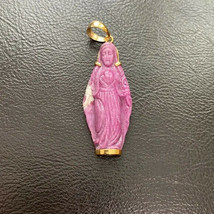 14K Solid Gold The Blessed Virgin Mary Carved Natural Ruby Pendant - £320.74 GBP