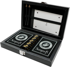 Marine Corps Playing Cards and Dice Set – Black Leather Keepsake Box, Playing Ca - £36.32 GBP
