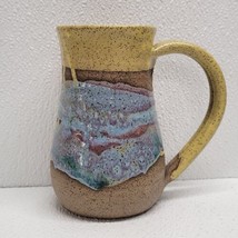 Handmade Glazed Stoneware Coffee Mug Cup Green Blue Brown Signed - $29.60