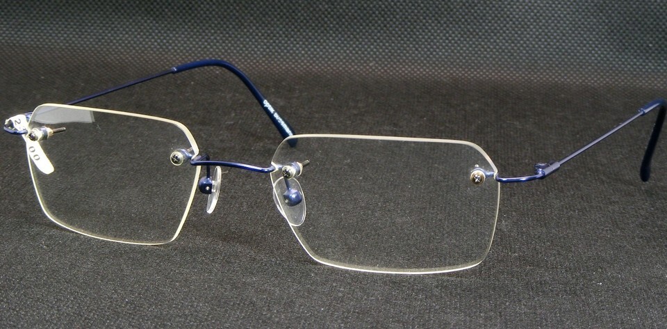Vintage Optik Bussmann 224 001 Blue UNIQUE RARE RIMLESS EYEGLASSES 52-18... - $96.94