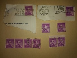 Lot #3 10 1954 Lincoln 4 Cent Cancelled Postage Stamps Purple Vintage VT... - $14.85