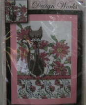Design Works Counted Cross Stitch Picture Kit Pink FLORAL CAT 2806 5" x 7" NEW - $19.59