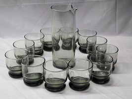 Vintage Libbey Glass STAX Set Of 12 Rocks Glasses And Pitcher - ETCHED &quot;O&quot; - £36.97 GBP