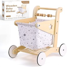Wooden Baby Walker/Stroller Adjustable Speed Shopping Cart for Toddlers 1-3 - £35.60 GBP