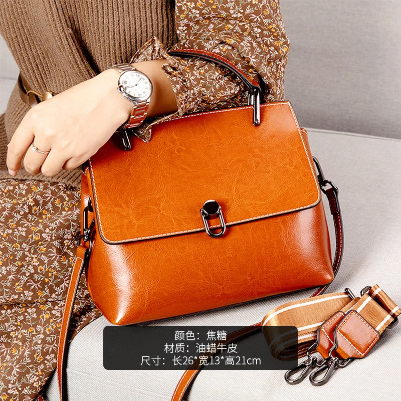 Women&#39;s Cowhide Leather Bags New Fashion One-shoulder Handbags Ladies Cl... - £133.57 GBP