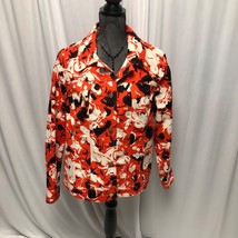 Liz Claiborne Jacket Womens 18W Orange White Black Floral Cotton Blend L... - £11.76 GBP
