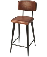 COUNTER STOOL BURNISHED BLACK BROWN DISTRESSED OTHER FOAM IRON LEATHER P - £1,249.95 GBP