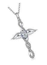 Angel Wing Cross Necklace 925 Sterling Silver Cross - £151.67 GBP
