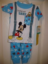 Disney Boys Mickey Mouse Pajamas Hide &amp; Seek Size 12 MONTH Shirt &amp; Pant Snug Fit - £8.60 GBP