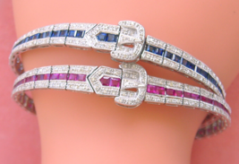 ART DECO .90ctw DIAMOND 4.7ctw RUBY or SAPPHIRE BELT BANGLE BRACELET, CH... - $4,256.01