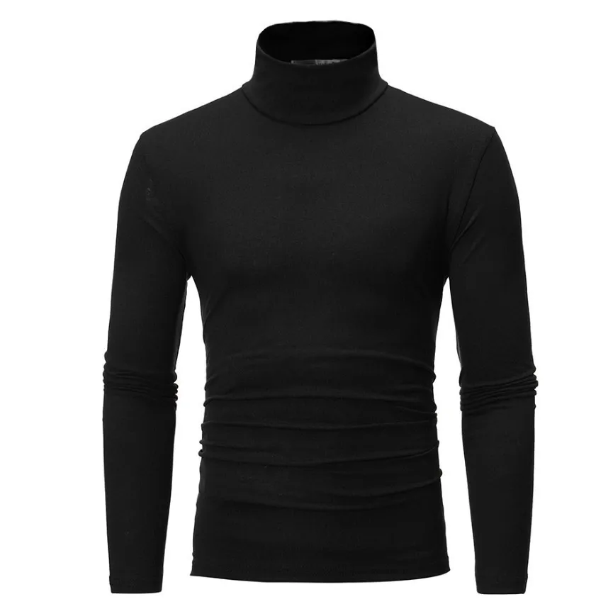 2 autumn winter men s thermal long sleeve roll turtleneck t shirt solid color tops male thumb200