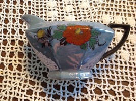 Japan Lustre Blue Porcelain Creamer Cream Pitcher Floral Pattern Vintage - £9.41 GBP