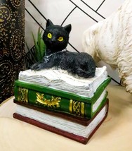 Ebros Wiccan Black Cat Pentagram Star Green Book Of Spells Box Figurine - £19.17 GBP