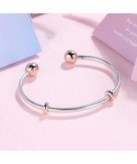 925 Sterling Silver &amp; Rose™ Moments Snake Chain Style Open Bangle with E... - £15.78 GBP+
