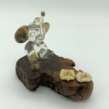 22KT Gold Trimmed Glass Elephant Wood Miniature Figurine Porcelain Flowers  - $24.00