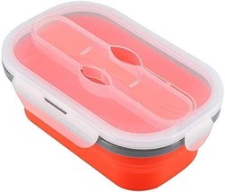 Lunch Box Collapsible Silicone Food Storage with Fork Spoon Expandable Eco Lunch - £35.06 GBP