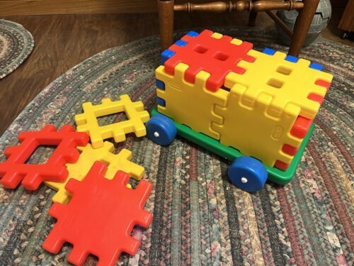 Vintage Little Tikes 8&quot; Waffle Blocks 12 pc Lot Chassis Wheels pieces set - $59.35