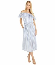 New Michael Kors Cotton Blue White Stripes Midi Belted Dress Size L $140 - £85.52 GBP
