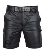 Men&#39;s Black Genuine Leather Shorts with Belt – Edgy Partywear with Cargo... - $158.00