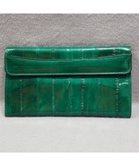 Vintage Green Eel Skin Leather Bi-Fold Checkbook Credit Card Wallet Snap... - $460.72 MXN