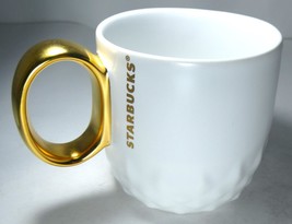 Starbucks  2014 White Mug with Gold Handle , 12oz ,sku  011040371 ,RARE, New - £157.32 GBP