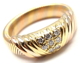 Rare! Authentic Cartier 18k Tri-Color Gold Diamond Band Ring Size 50 US 5 1/4 - £2,053.44 GBP