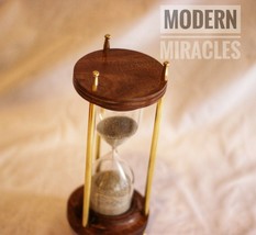 Antique Brass 10 Minutes Hourglass nautical Sand Timer (Wooden Brass_10 x 3Inch) - £46.81 GBP