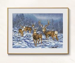 Deers Cross Stitch Woodland pattern pdf - Winter Forest Cross Stitch Deer  - $21.99