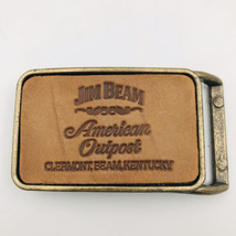 Vintage Jim Beam Leather Belt Buckle 3&quot; x 2&quot; American Outpost Clermont Kentucky - £14.74 GBP