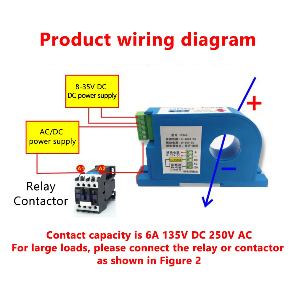 Dc 0 50a dc0 300a perforated dc ampere switch din dc current sensor with relay output thumb200