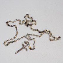 Clear Beaded Chain Rosary Necklace Cross Pendant - $36.57